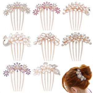 1pc brillante Rhineste pettine dei capelli Fr foglia nuziale di cristallo ornamenti per capelli Pearl Tiara gioielli da sposa eleganti accessori per capelli E8Aw #