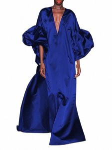 Vonda Women Elegant Satin Maxi DR 2023 Summer Lantern Sleeve Solid Party Sundr Casual V-Neck Bohmeian Evening Robe S8M8#