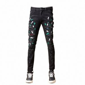 High Street Fi Мужские джинсы Ретро Черный Серый Стрейч Узкие рваные джинсы Мужские окрашенные дизайнерские эластичные джинсовые брюки в стиле хип-хоп o0ln #