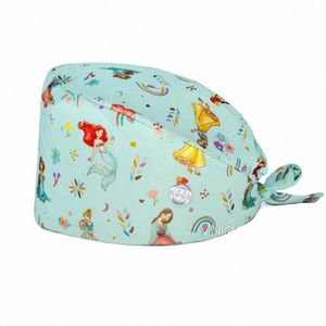 unisex Cute carto animals Scrub hat Nurse Uniform Accories Pet Shop Lab Work hat Cott Surgicals Hat with Butts E2T9#