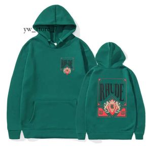 Rhude Men's Hoodiesスウェットシャツ優秀なデザイナーRhude American Fashion Brand Card Crown Printed Rhudeパーカーのカップルカジュアルルーズ贅沢4729