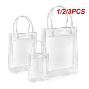 Förvaringspåsar 1/2/3 st transparent PVC handväska julklappförpackning med handtag shopping resor klar tote gelé väska axel makeup