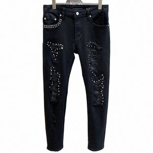 FI Luxus Marke Jeans Männer Herbst Winter Zerrissene Jeans Schwarz Casual Regelmäßige Stretch Denim Hosen Punk Niet Bleistift Hosen f6Hm #