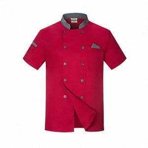 Męska kuchnia mundur restauracja gotowanie odzieży roboczej czerwony szef kuchni kawiarnia piekarnia kucharza kelner robocza koszula l6oh#