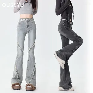 Jeans da donna a zampa di elefante a vita alta elasticizzati in cotone slim denim da donna pantaloni stretti con nappe pantaloni casual vintage stile street fashion
