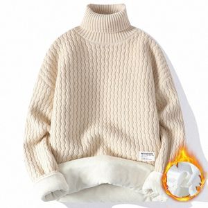 2023 Winter Männer Fleece Warme Pullover Männer Rollkragen Stricken Pullover Herren Beiläufige Gestrickte Pullover Männlich Einfarbig Strickwaren Mann 47WJ #