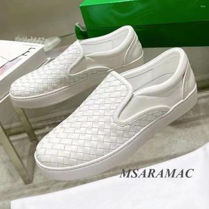 Sapatos casuais moda couro branco tecido mocassins planos neutros masculinos e femininos caminhada diária durante toda a temporada dirigindo