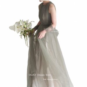 Oloey Fee Tüll A-Linie Korea Abendkleider Hochzeit Fotoshooting Jewel Neck bodenlangen Abendkleider Braut Dr Elegant c8uX #