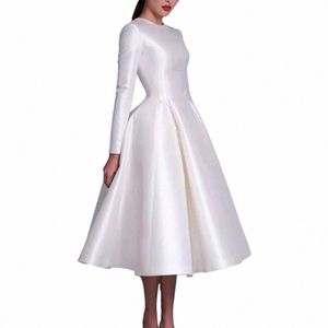 2024 Lunghezza del tè personalizzata Ossetto O-collo Dre di nozze con tasche A-Line White Zipper Back Abiti da sposa per donne foto vere b5hn#