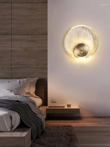 Lâmpada de parede luz luxo todo vidro cobre led quarto cabeceira sala estar sofá fundo circular e decoração minimalista