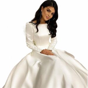 modest Princ Wedding Dr Satin Lg Sleeve Elegant Muslim Bride Dres Butts Country Wedding Gown Vestido de novia W8TW#