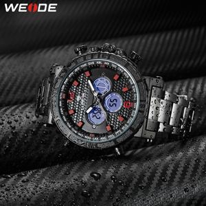 WEIDE Men Business Alarm Chronograph Digital Analog metal case belt Strap Bracelet Quartz Wristwatches Clock Relogio Masculino230Y