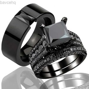 Eheringe Mode Paar Schmuck Liebhaber Ringe Damen Schwarz Zirkon Verlobungsring Set Herren Edelstahl Ehering Jubiläumsgeschenk 24329