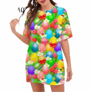 Pasqua Dr per le donne 2023 manica corta pullover oversize strada floreale e uova stampa mini Dr estate fi vestiti del partito 951s #