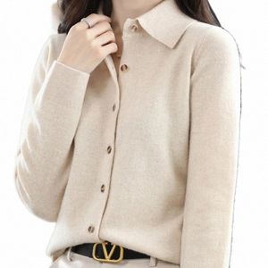 100% Wool Korean Style Turn-Down Collar Sticked Sweaters Women Cardigan Fi Casual LG Sleeve Cmere Shirt Solid Tops B8op#