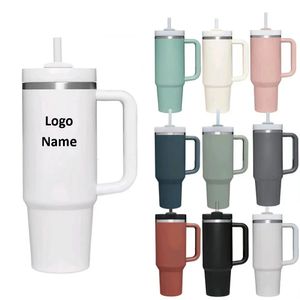 Personlig 40 oz tumlare med handtag locket halm 40oz rostfritt stål vattenflaska vakuum termos cup rese bil kaffemugg 240328