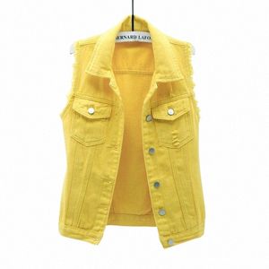 Mulheres único breasted denim colete outono inverno sólido casual turn-down colarinho bolso sleevel curto jean casaco streetwear feminino 915s #