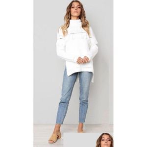 Kvinnors tröjor Womens Winter White Autumn Plover Tröja Fashion Long Sleeve Women Clothings High Quality Top Drop Delivery Apparel DHDQ6