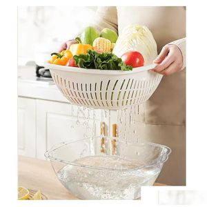 Other Kitchen Tools Vegetable Washing Basin Basket Supplies Food Grade Fruit Plate Double Layer Drainage Drop Delivery Home Garden Din Otkyg