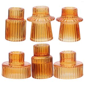 Candle Holders 6 Pcs Kitchen Decoration Holder Table Vertical Stripes Chritmas Centerpiece Wedding Glass Desk Cutainsforbedroom