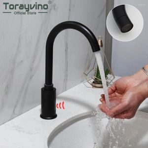 Bathroom Sink Faucets Torayvino Sensor Faucet Matte Black Automatic Hands Free Mixer Water Tap Deck Mounted Basin Bathtub