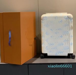 valigia Avvolgimento bagagli Carrello da trasporto in metallo Valigia da cabina spinner da 21 pollici in lega di alluminio materiale blu