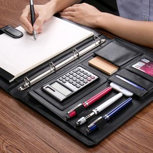 Business file folder organizer mulfifunction design A4 leather 4 ring binder notebook with calculator and Paper bags 240329