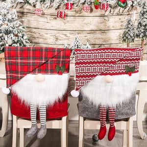 椅子はクリスマスカバーフェイスのない年配のかわいいカップルスツールの陽気な飾り、ホームキッチンの装飾のための飾り