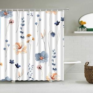 Shower Curtains Watercolor Flower Curtain Green Beige Colorful Modern Minimalist White Bathtub Partition Bathroom Decorative