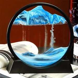 Decorative Figurines Art Painting Deep Sea Sandscape Flowing Sand 3D Moving Picture Hourglass Round Glass Home Decor