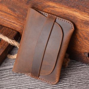 2023 Simple Genuine Leather Card Holder Creative Retro Casual Mini Purse Wallet First Layer Cowhid Leather Small Storage