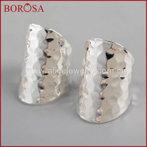 Componenti BOROSA 10PCS Colore oro Argento Colore Anello in ottone vuoto con motivo decorativo Impostazioni anello per gioielli PJ029