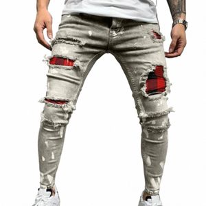 Ręczone dżinsy męskie w stylu ulicznym chude dżinsy spodnie męskie dziura vintage dżinsy hip hop Slim Fit Pencil Denim Spods Z57r#