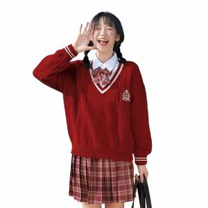 Koreli örgü kırmızı ceket öğrenci kırmızı süveter kış okulu kıyafetleri lg kollu ceket kız kazakları Japon dk jk üniforma kazak p47w#