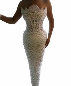 arab Dubai Prom Dres Strapl Lace Party Gowns Floor Length Beading Pearls Custom Ivory Evening Dres For Women Y6O2#