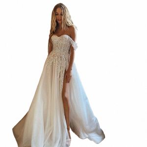 Sevintage Boho Wedding Dres Crystal Freading z ramion koronkowe aplikacje A-line suknia ślubna Sweetheart Suknia ślubna U6K9#