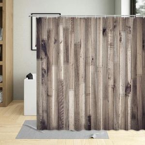 Shower Curtains Retro Wood Grain Old Wooden Board Curtain Flower Branch Bathroom Bathtub Home Art Decorative Cloth Waterproof Washable