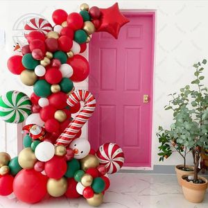 Party Decoration 129pcs Red Green Balloons Arch Garland Kit White Gold Balls Star Candy Cane Foil Ballon Merry Christmas Year Decors