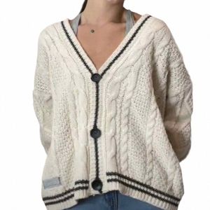 Vintage estrela bordado malha cardigan para mulher 2024 outono fi v pescoço lg manga casaco senhoras y2k retro solto camisola x6vf #