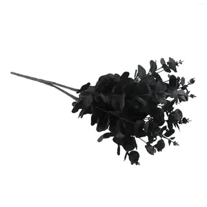 Decorative Flowers 47cm 20 Heads Wedding Party Decoration Artificial Flower Eucalyptus Type Black Silk Plastics Dried