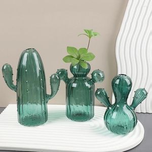 Vasos nórdico vaso de vidro cacto em forma de garrafa hidropônica vaso de flores desktop pequeno escritório em casa decoração artesanato