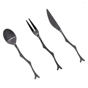 Conjuntos de utensílios de jantar 3 PCs Black Warware Conjunto de louça Spoon Kit Vintage Forks de talheres de aço inoxidável Forks de frutas