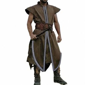 Colete medieval masculino e trajes de robe guerreiro roupas de equitação outono e inverno retro bordado viking sleevel jaqueta casual c0KB #