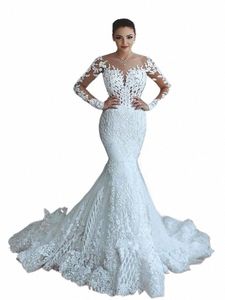 sparkly Lace Wedding Dr Mermaid Illusi Bodice vestido de noiva Lg Sleeve Sheer Neck Appliques Bridal Gowns 2020 Spring Q6tw#