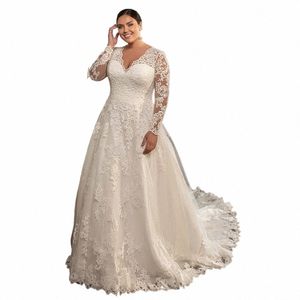 modesto Lg maniche Plus Size Wedding Dr per la sposa scollo a V pizzo glitter pizzo una linea Lg treno corsetto abiti da sposa c3Fl #