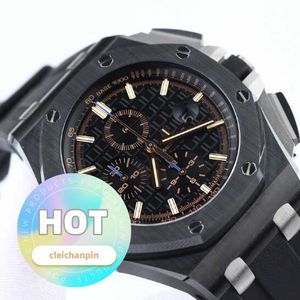 Mens Ap Forist Watch Королевская дуб модель 26405 Черная керамическая автоматическая машина Мужская черная лицевая набор синий циферблат 44 мм полный набор