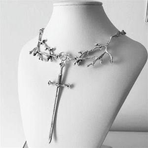 Pingente colares viking colar corrente com ramo espada longa floresta escura jóias góticas misteriosa bruxa pagã jóiaspendant313e