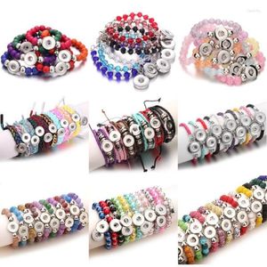 Charm Bracelets 10pcs lot Whole Beaded Leather Snap Button Bracelet Bangle Handmade 18mm DIY Jewelry Making Fawn22322g