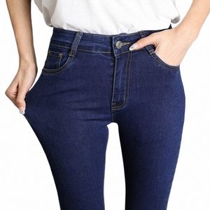 Jeans für Frauen Mom Jeans Blau Grau Schwarz Frau Hohe Elastische Stretch Jeans Weibliche Mi Denim Dünne Bleistift Hosen w1FE #