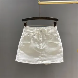 Skirts Denim Skirt Women S Summer High Waist White Divided Anti Exposure Casual All Match Fashion Hip Faldas